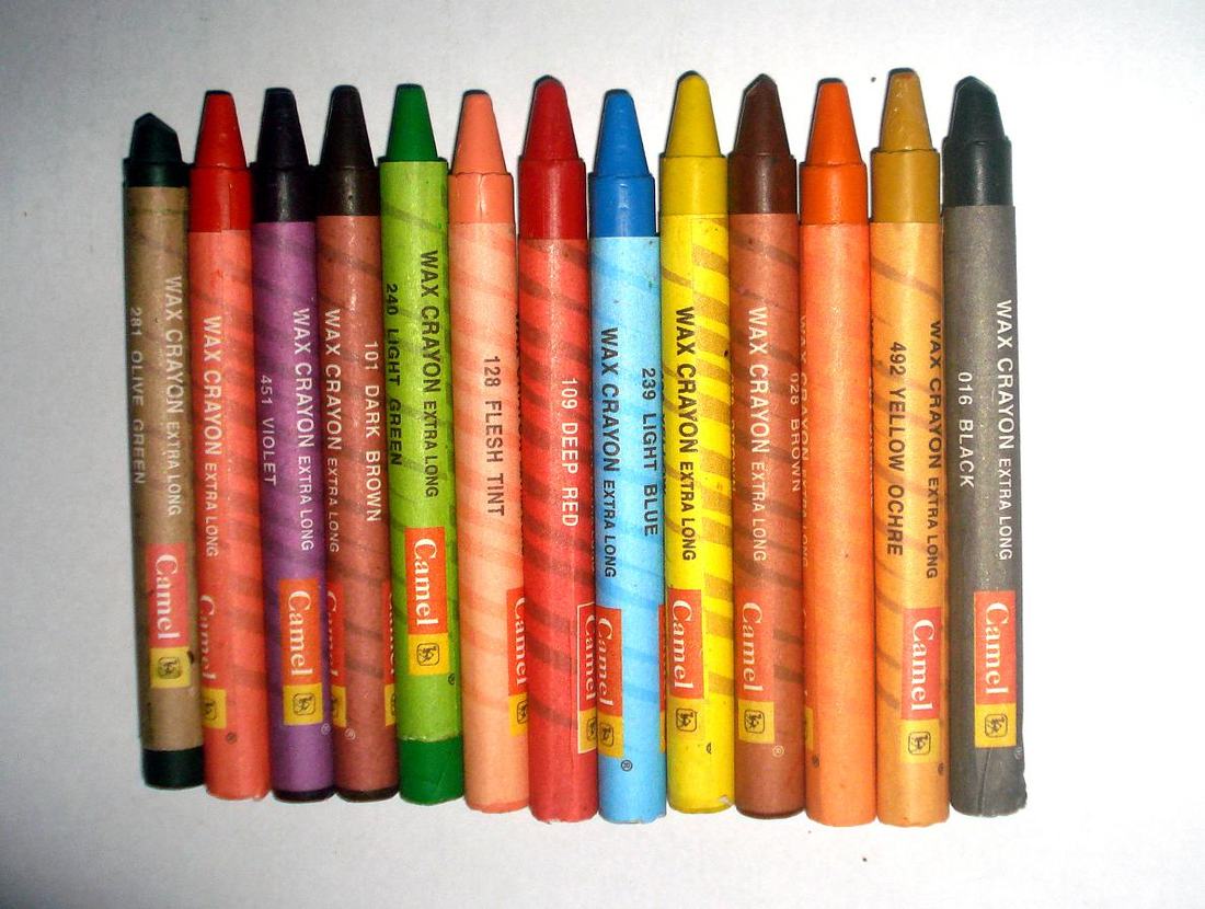 A box of coloured crayons